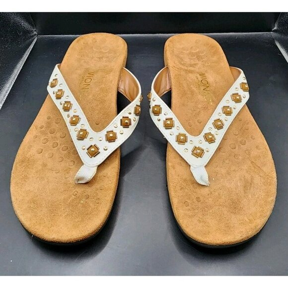 VIONIC Floriana Thong Sandals Flip Flop Women's US 10 White Leather Orthotic - Picture 2 of 8